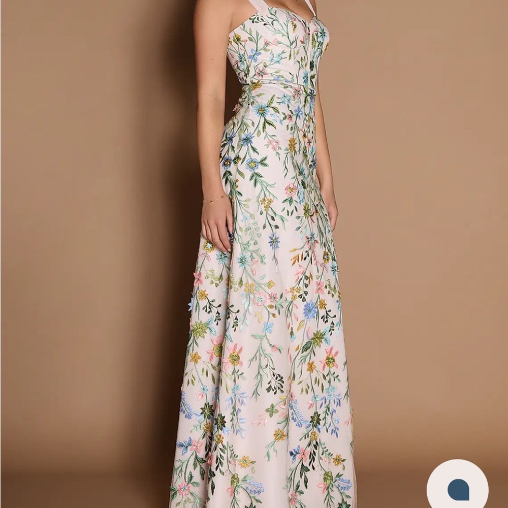 Azazie Floral Maxi Dress in Cream and Multicolor